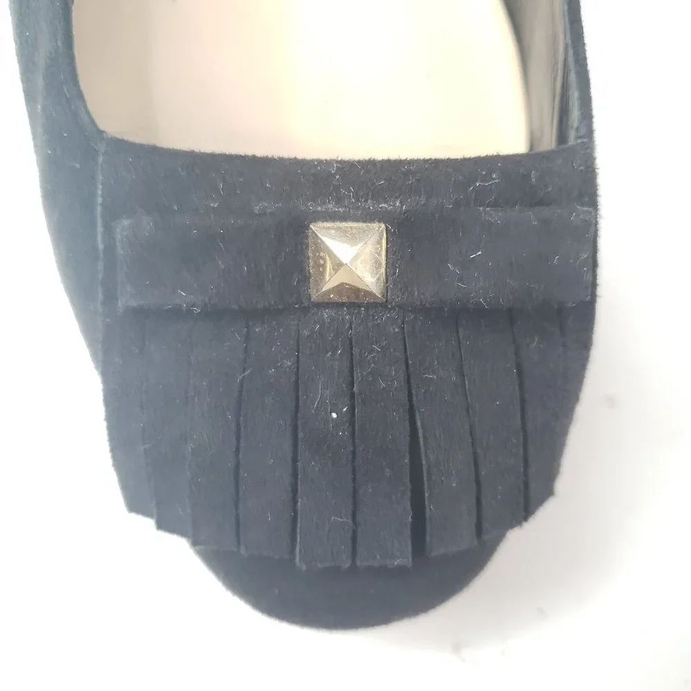 Kate Spade Kiltie Block Heel Pumps Sz 10 Black Suede Slip On Dressy Bow Heels - Picture 9 of 12